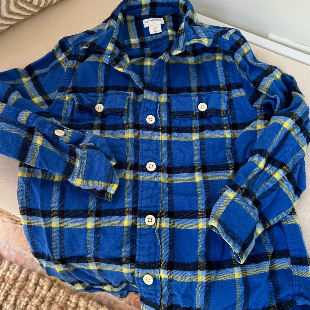 Boys JCrew Crewcuts Longsleeve flannel button up size 4-5 blue plaid